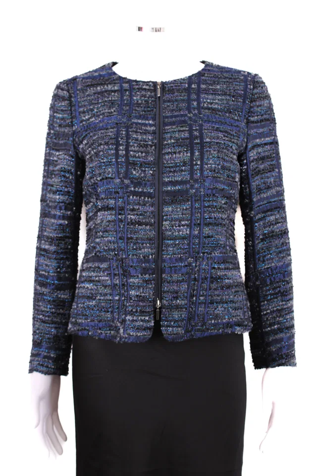 Giorgio Armani Boucle Zip Jacket Navy/ Blue S in Navy from Luxury Promise