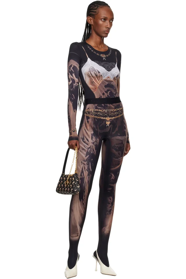 Marine Serre SSENSE Exclusive Black Wet Nuisette Printed Jersey Leggings, photo 4 of 4 from SSENSE