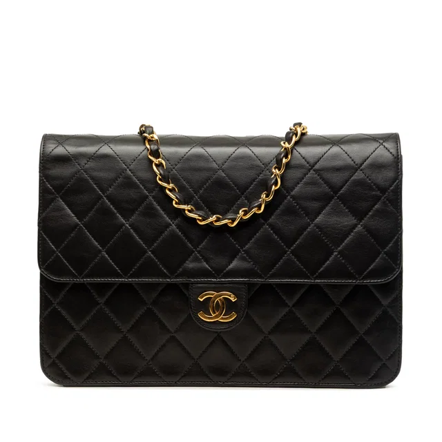 Black Chanel Medium CC Quilted Lambskin Single Flap Shoulder Bag in Black Lambskin from Designer Revival