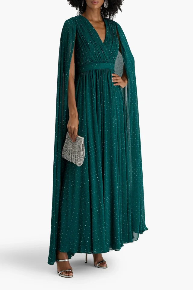 Badgley Mischka Cape-effect embellished georgette gown, photo 2 of 4 from THE OUTNET