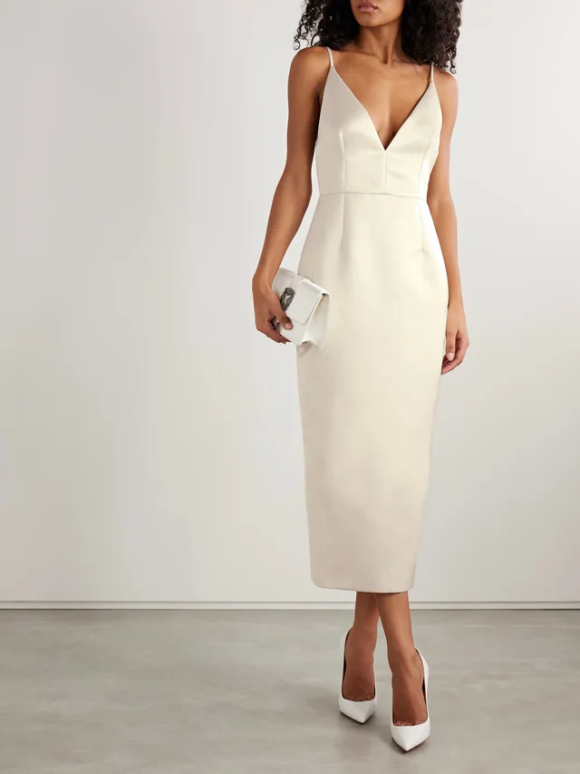EMILIA WICKSTEAD Vero open-back duchesse-satin midi dress in White, photo 2 of 2 from NET-A-PORTER (Canada)