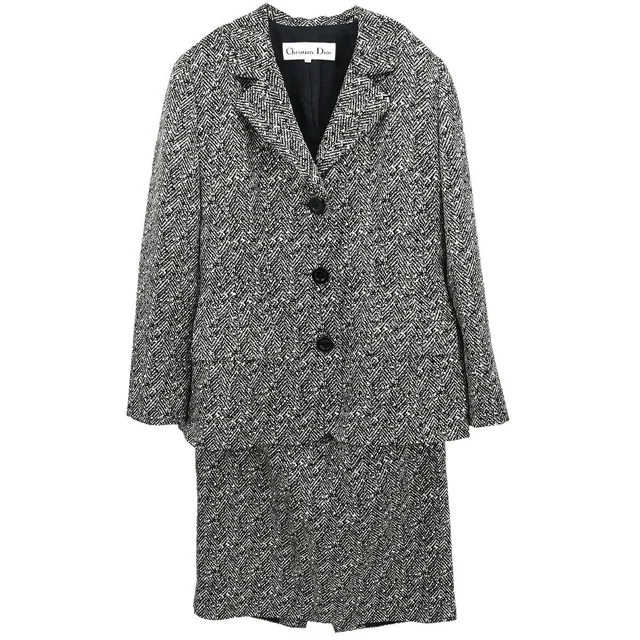 Dior Setup Suit Jacket Skirt Black #40–42 in Black Silk from AMORE Vintage Tokyo