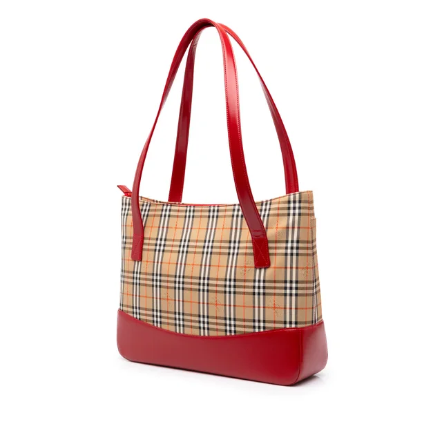 Beige Burberry Haymarket Check Canvas Tote in Beige Canvas from Designer Revival, photo 2 of 3