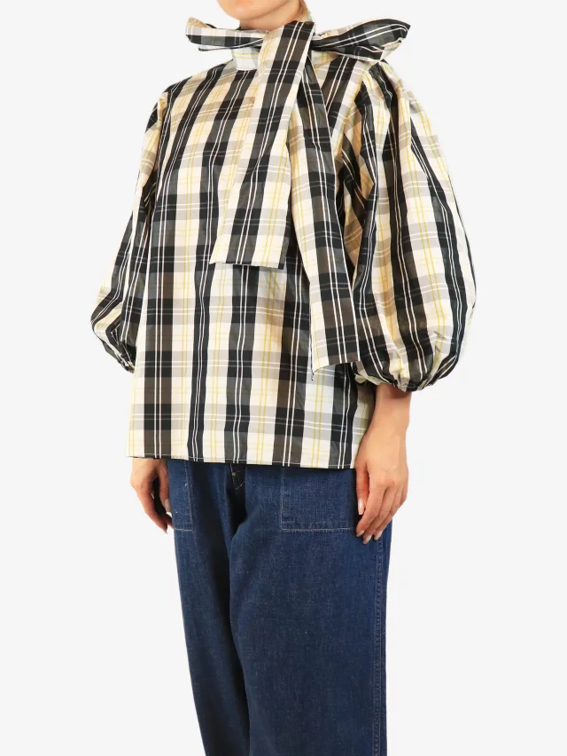 REDValentino Black and white check puff-sleeve blouse - size UK 14 in Black from Sign of the Times, photo 3 of 3
