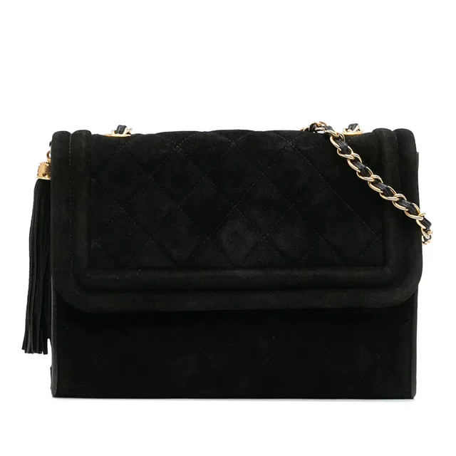 Black Chanel Quilted Suede Tassel Flap Crossbody Bag in Black Suede from Designer Revival