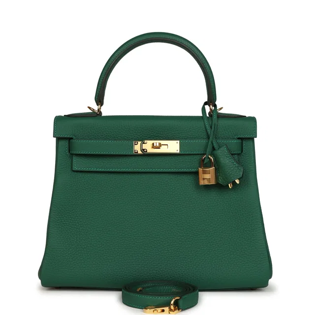 Hermès Kelly Retourne 28 Vert Moyen Clemence Gold Hardware in Green Clemence leather from Madison Avenue Couture