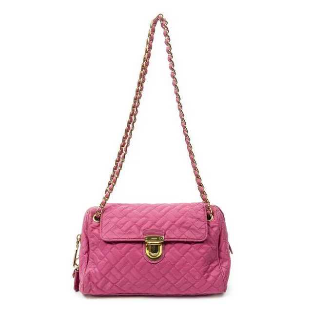 Prada Chain Shoulder Pink Matelasse Nylon Canvas Messenger Bag in Pink Canvas from The Reluxe