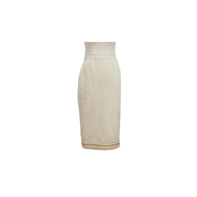 Chanel Pencil Skirt Ivory Size Euro 36 in White Silk from The Purse Affair
