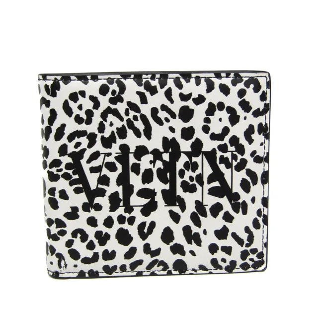 Valentino Garavani VLTN Logo Leopard Compact Wallet WY0P0654MHK Men,Women Leather Bill Wallet (bi-fold) Black,White in Black/White Leather from Elady