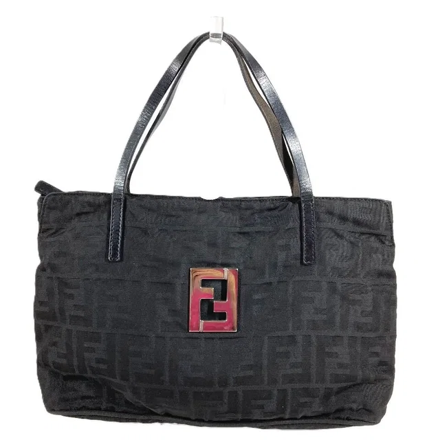 Fendi Handbag FF Logo Leather Nylon Black in Black Nylon from The Reluxe