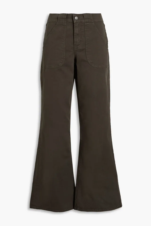 Frame Stretch-Cotton Twill Wide-Leg Pants in Green from THE OUTNET, photo 1 of 1