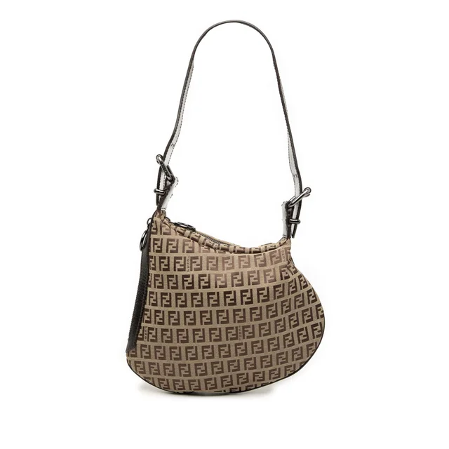 Beige Fendi Zucchino Oyster Shoulder Bag in Beige Canvas from Designer Revival