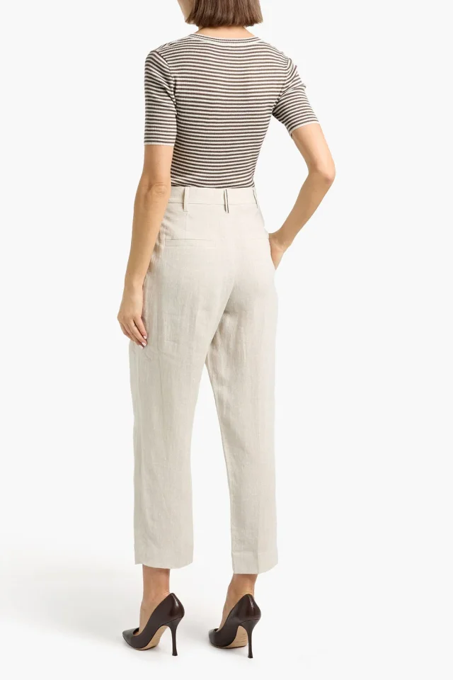 Brunello Cucinelli Metallic Striped Ribbed Cashmere and Silk-Blend Top in Chocolate, photo 2 of 4 from THE OUTNET