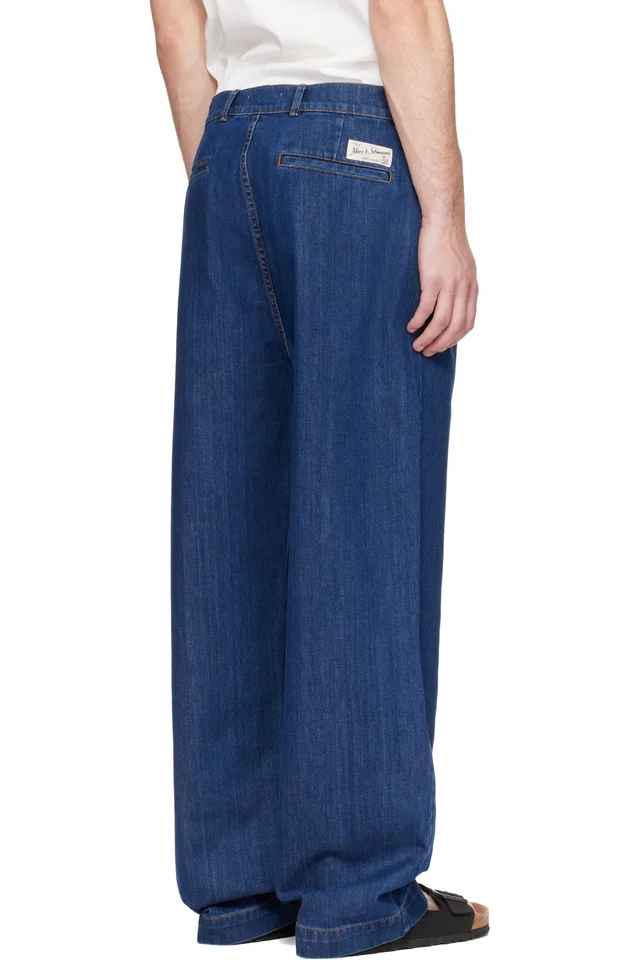 Merz b. Schwanen Blue 1940s Cotton Denim High Rise Wide Leg Chino Jeans, photo 3 of 4 from SSENSE