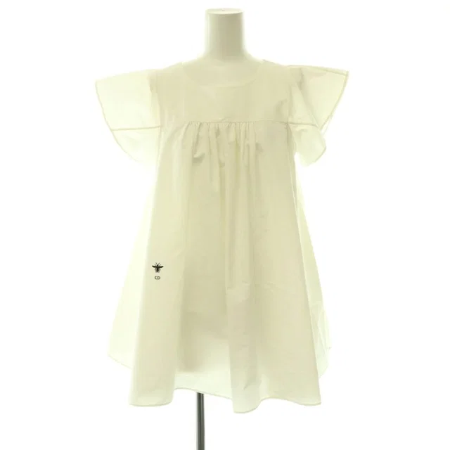 Dior Bee Embroidery Huipil Cotton Silk Blouse French Sleeve Pullover White DO in White Silk from The Reluxe