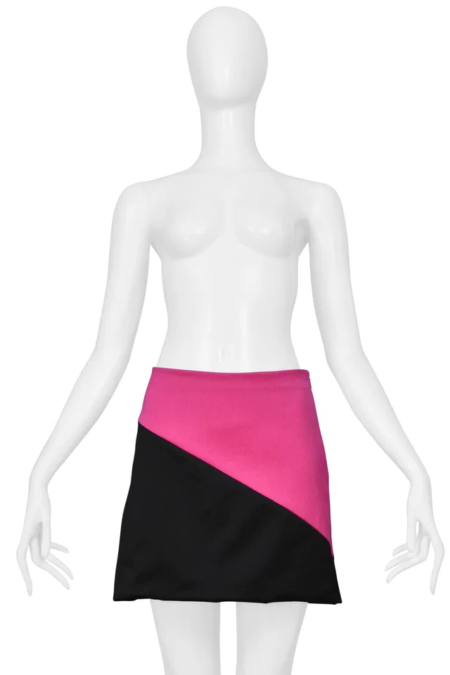 Dolce & Gabbana Hot Pink And Black Wool & Cashmere Mini Skirt in Black Cashmere from Resurrection Vintage
