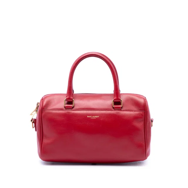 Red Saint Laurent Baby Leather Classic Duffle Satchel in Red Leather from Designer Revival