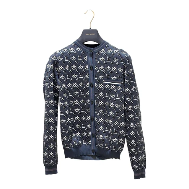 Louis Vuitton Grey Silk Monogram Shadow Jacquard Cardigan - Size M in Grey Silk from Luxury Promise
