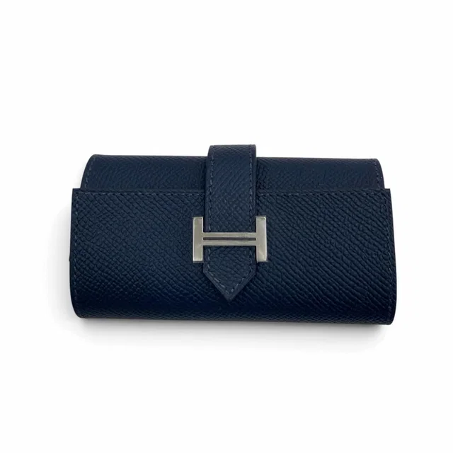 Hermès Bearn Veau Epsom Silver H Logo Key Case Blue Navy Key Holder in Navy Epsom leather from The Reluxe