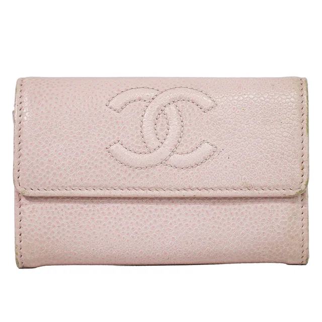 Chanel CC Logo Card Case Business Holder Caviar Leather Pink in Pink Caviar leather from The Reluxe