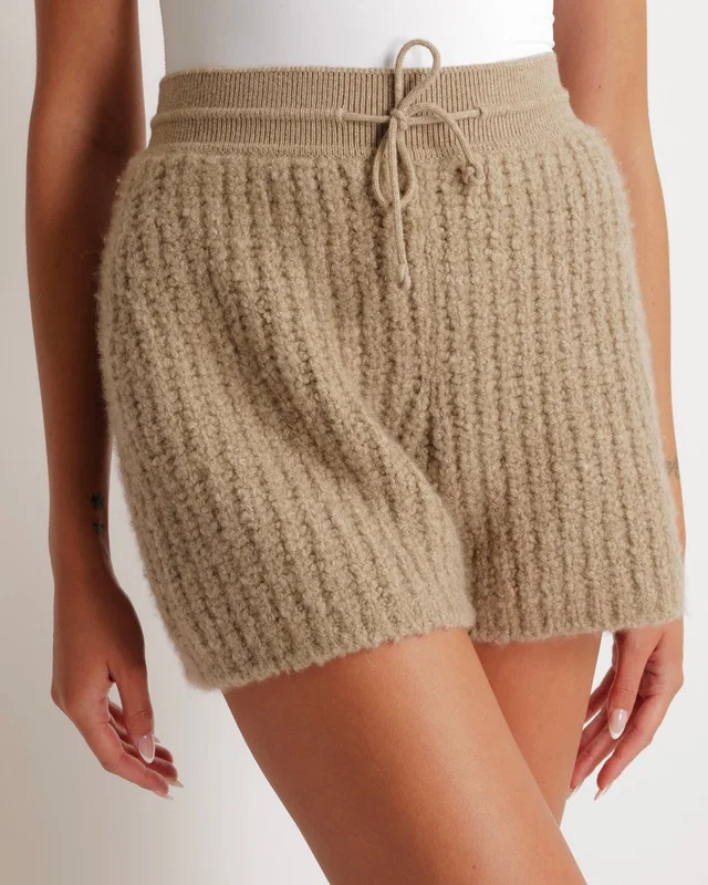 Loro Piana Light Brown Cashmere Knitted Shorts with Drawstring Detail Size S (UK 8) in Brown Cashmere from Sellier