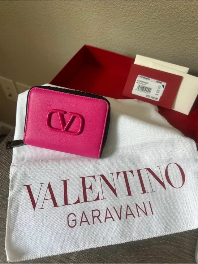 Valentino Garavani Hot Pink Vlogo Zip Card Case in pink Leather from Poshmark