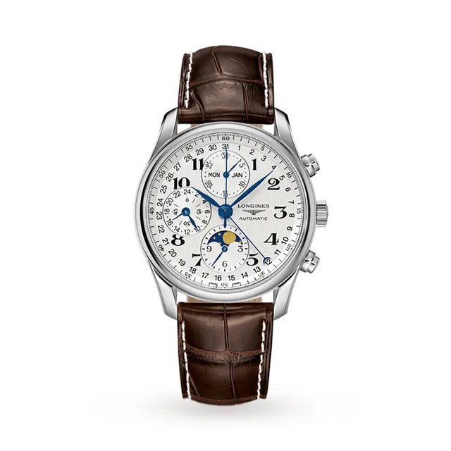 Longines Master Collection 40mm Chronograph With Moon Phase Mens Watch in silver|gray Crocodile from WatchesOfSwitzerland