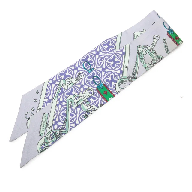 Purple Hermès Mors et Gourmettes Remix Silk Twilly Scarf Scarves in Purple Silk from Designer Revival