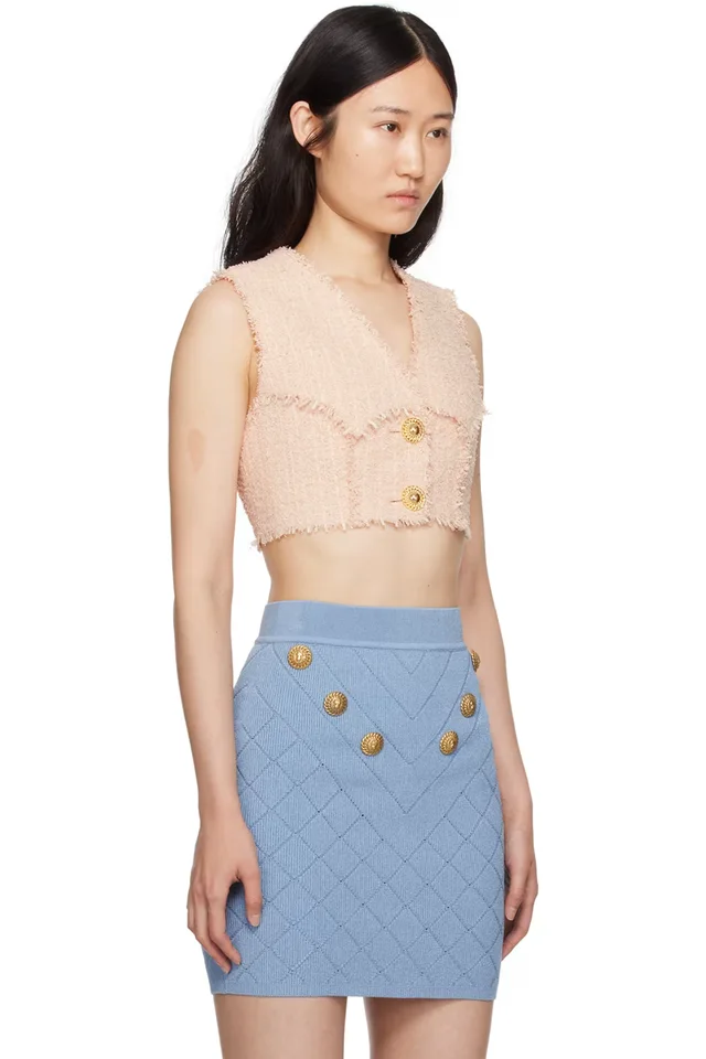 BALMAIN Pink Cropped Tank Top, photo 2 of 4 from SSENSE