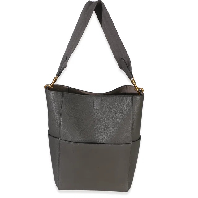 Celine Grey Soft Grained Calfskin Medium Sangle Bucket Bag in Grey Caviar leather from myGemma