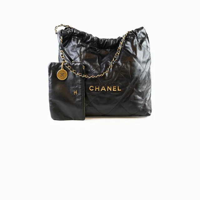 Chanel Medium 22 Bag Black Goatskin in Black Goatskin from The Purse Affair