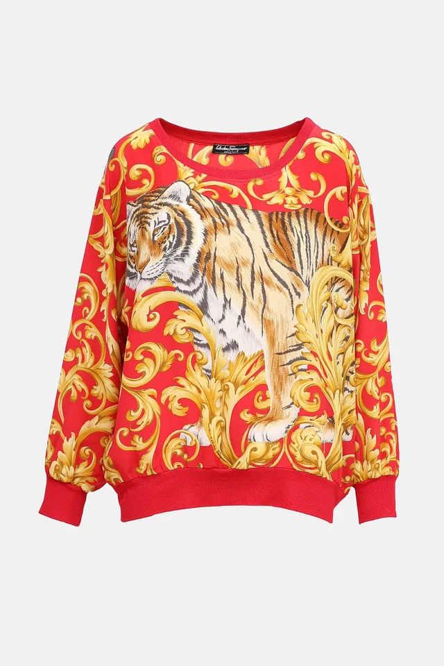 Ferragamo C. 1970s Printed Longsleeve Top in Multicolor from VSP Consignment