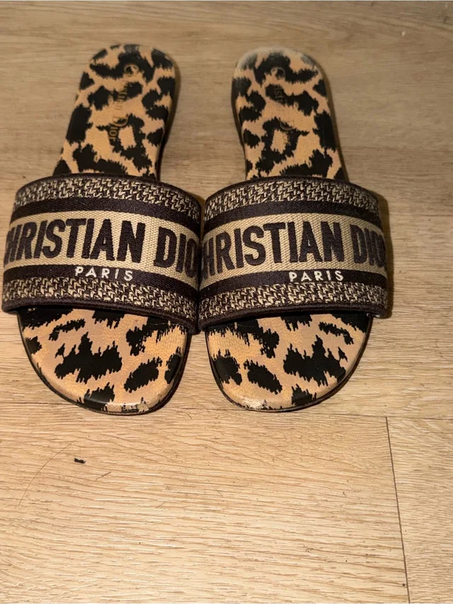 Dior Kids Leopard Print Slide Sandals - Tan/Black in brown|black|red from Poshmark