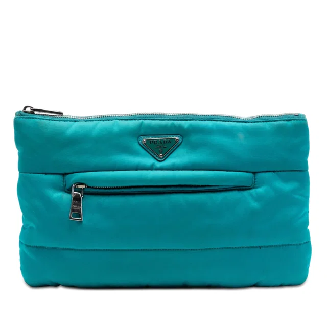 Blue Prada Tessuto Bomber Clutch in Blue Nylon from Designer Revival, photo 1 of 1