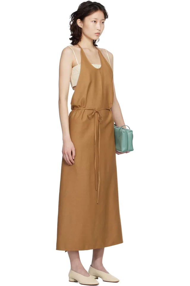 Baserange Tan Wild Silk Apron Midi Dress, photo 2 of 2 from SSENSE