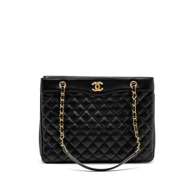 Chanel Quilted Shopping Tote Bag Calfskin Black GHW in Black Calfskin from EMIER