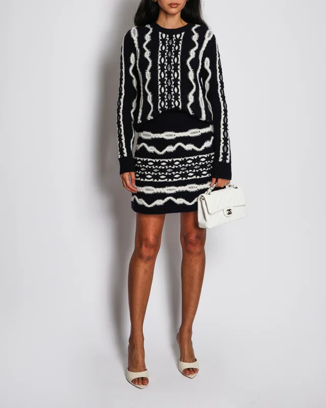 Chanel Navy Knitted Mini Skirt with Glitter Detail Size FR 38 (UK 10) in Navy Cashmere from Sellier