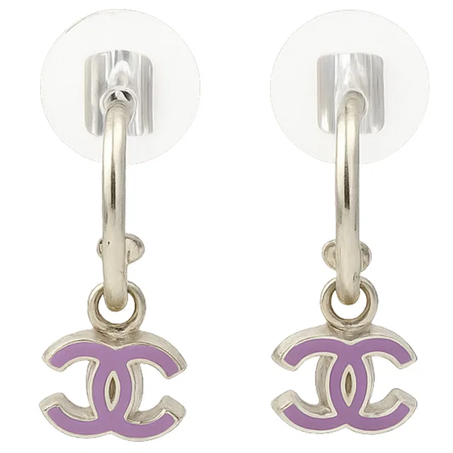 Chanel 2004 production Hoop CC Mark Swing Earrings Silver/Purple in Purple from VINTAGE QOO TOKYO
