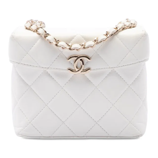 White Chanel Small CC Quilted Lambskin Secret Box Bag in White Lambskin from Designer Revival