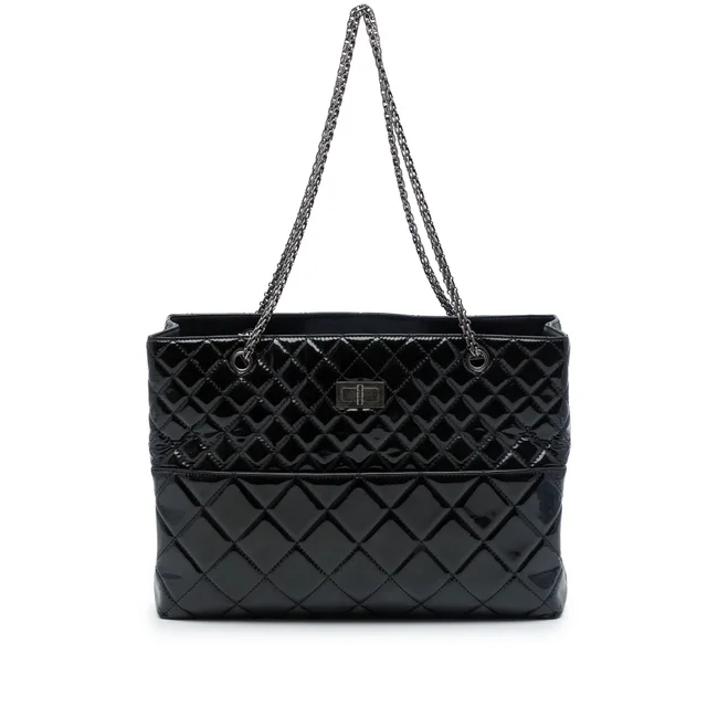 Black Chanel Quilted Patent Reissue 2.55 Tote in Black Patent leather from Designer Revival