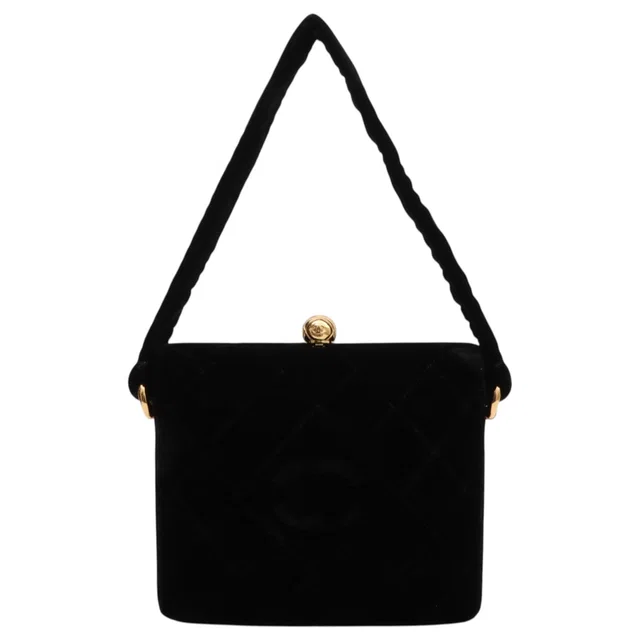 Chanel Circa 1995 Velvet Matelassé Stitch CC Mark Kiss-Lock Handbag, Black in Black Velvet from VINTAGE QOO TOKYO