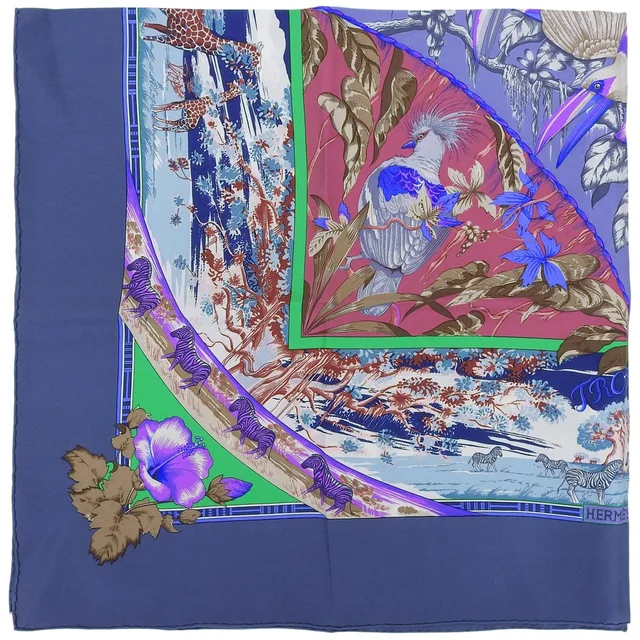 Hermès Carré 90 TROPIQUES scarf, purple/navy in Navy Silk from VINTAGE QOO TOKYO, photo 2 of 10