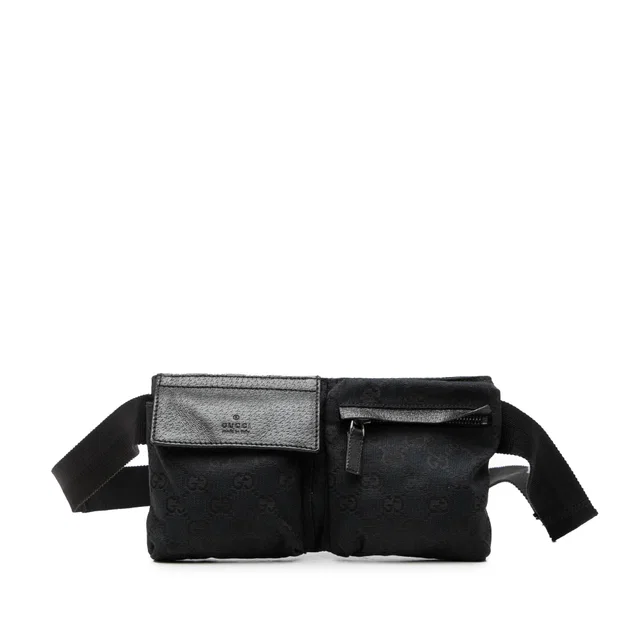 Black Gucci GG Canvas Double Pocket Belt Bag in Black Canvas from Designer Revival
