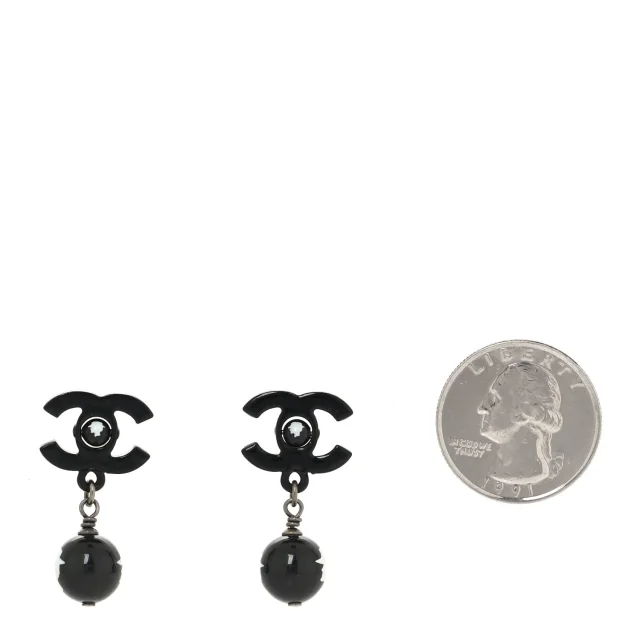Chanel Enamel Bead CC Coco Drop Earrings Black in Black from FASHIONPHILE, photo 2 of 4
