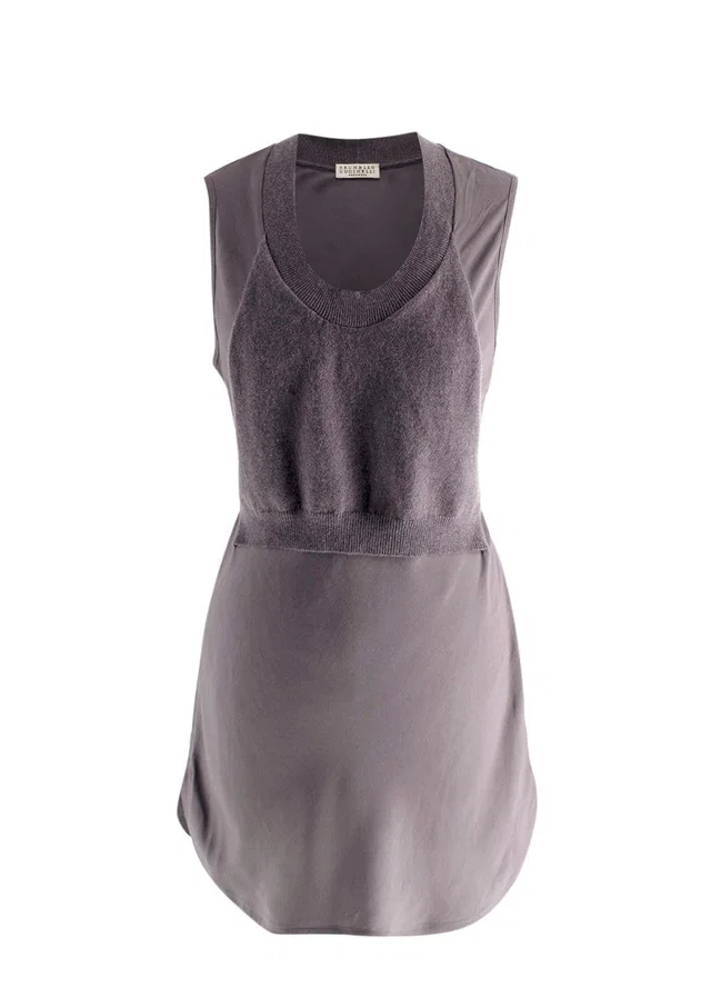 Brunello Cucinelli Cashmere Wool Grey Draped Top with Waist Tie in Grey Cashmere from HEWI