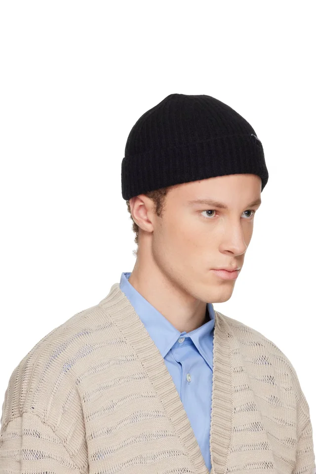 MM6 Maison Margiela Black Ribbed Wool Beanie, photo 2 of 3 from SSENSE