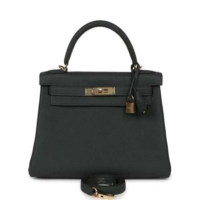 Hermès Kelly Retourne 28 Vert Mangrove Togo Permabrass Hardware in Green Togo leather from Madison Avenue Couture
