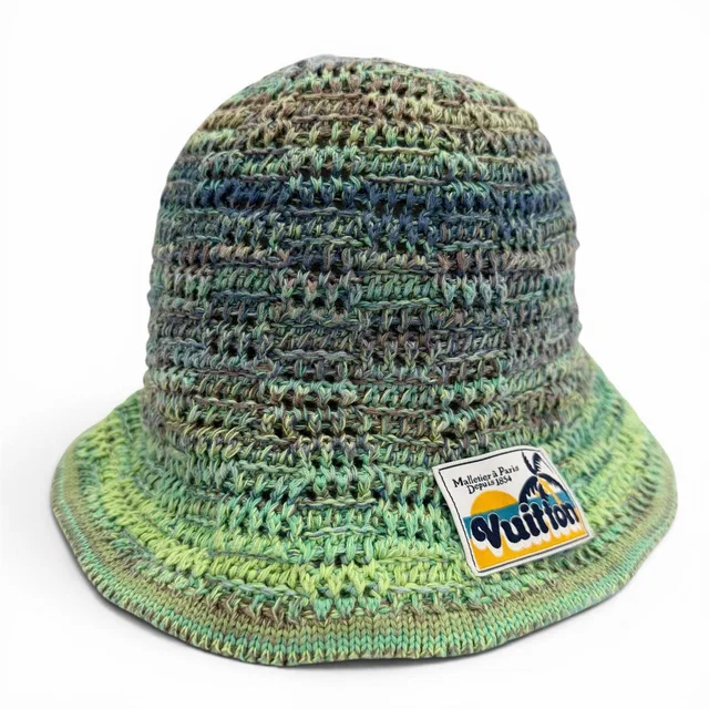 Louis Vuitton Crochet Hat Damier Palm Tree Gradient Signature Patch Hat Green in Green Nylon from The Reluxe