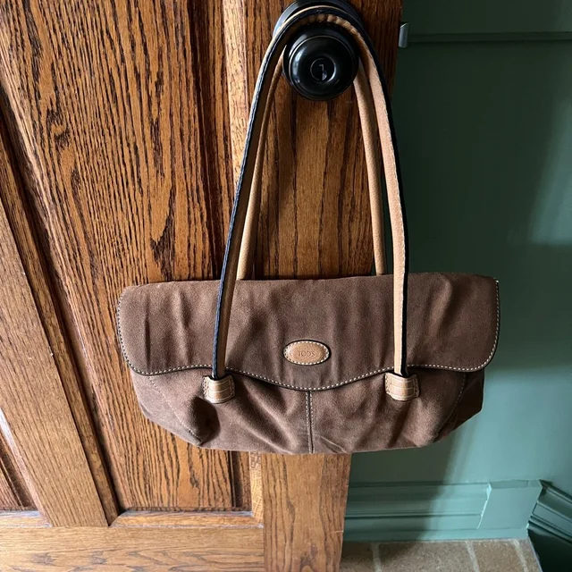Tod's Chocolate Brown Suede Shoulder Bag With Tan Straps in brown|red|neutral Suede from Poshmark, photo 1 of 1