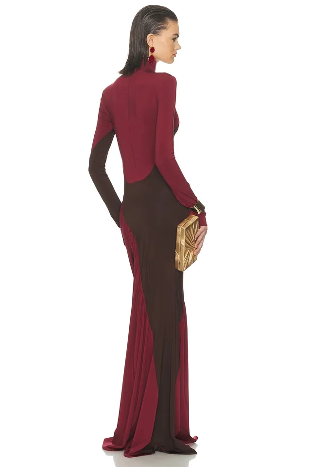 Helsa The Abstraction Color Blocked Jersey Dress in Coffee Bean & Currant, photo 5 of 5 from REVOLVE (Canada)